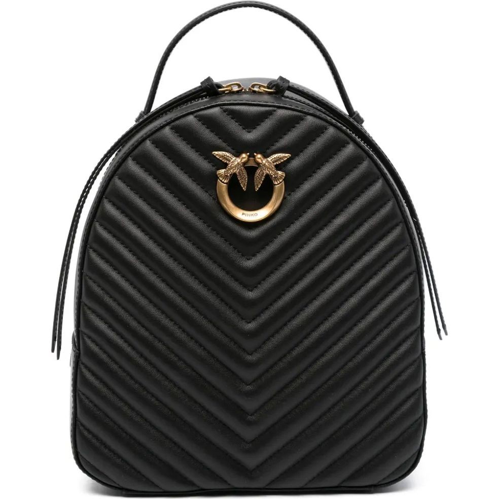 PINKO Kuprinė moterims, Juoda, Love chevron leather backpack 1