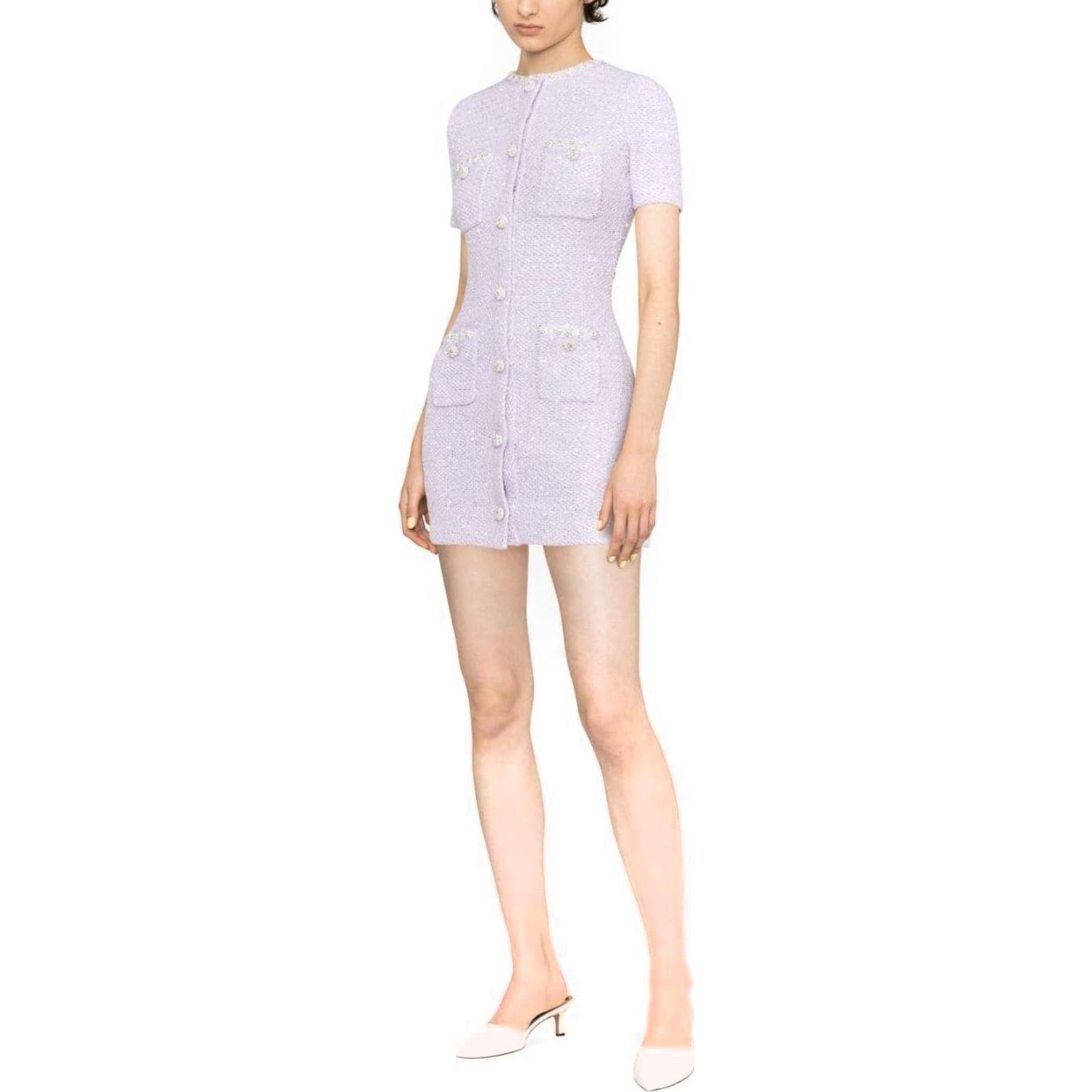 SELF PORTRAIT Mini suknelė moterims, purple, Lilac sequin knit mini dress 4