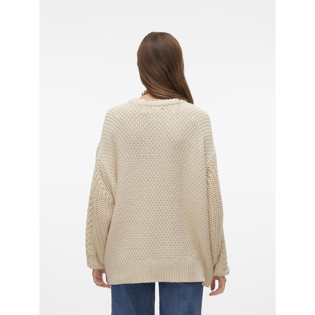 VERO MODA Megztinis moterims, Smėlio, Sveacable o-neck pullover boo 4