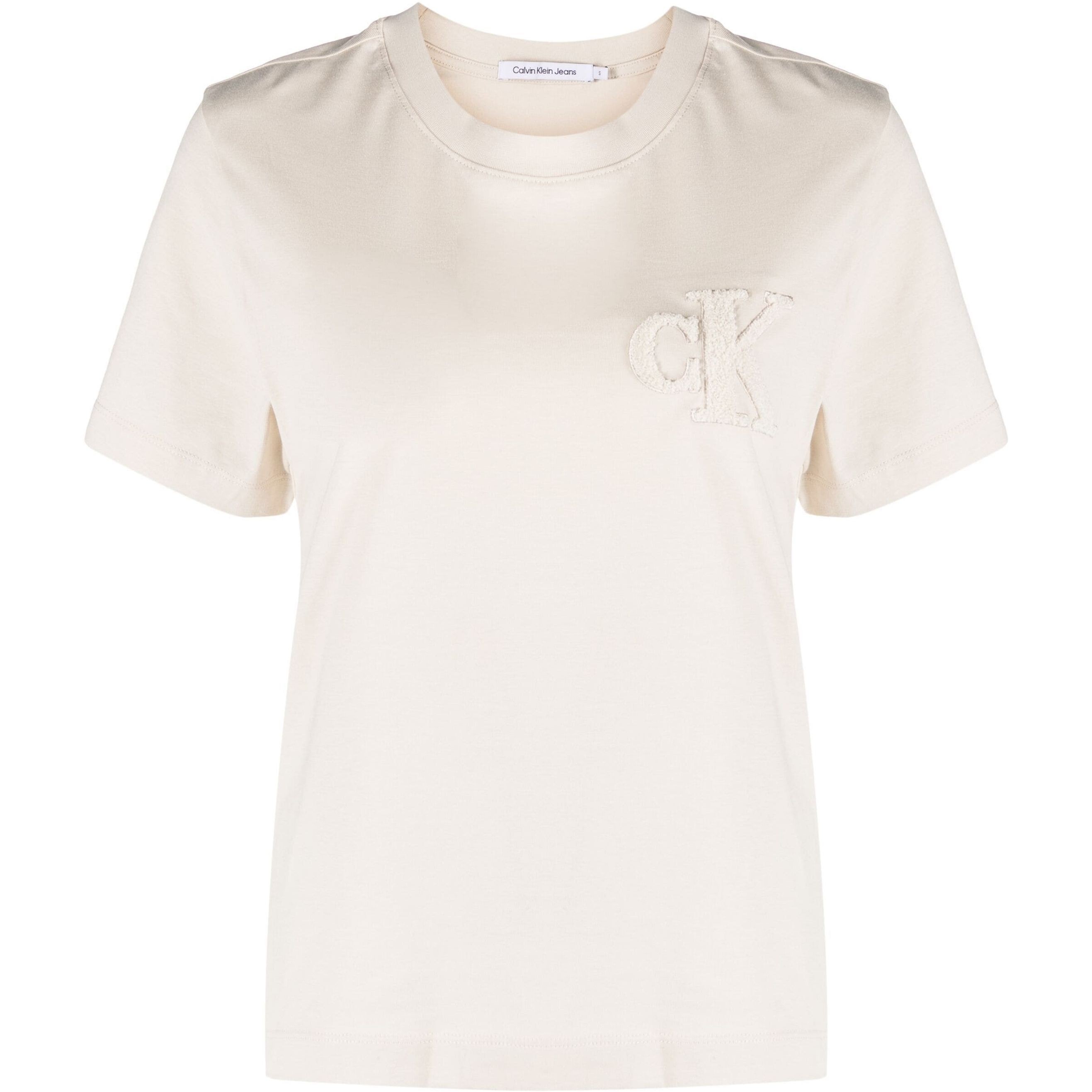 CALVIN KLEIN JEANS Marškinėliai trump. rankovėmis moterims, Smėlio, Chenille ck relaxed tee 1