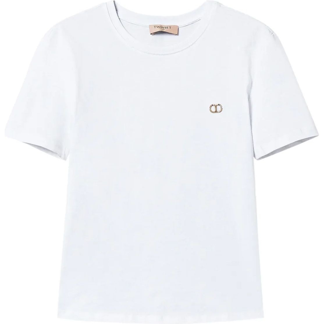 TWINSET Marškinėliai trump. rankovėmis moterims, Balta, Oval t-plaque t-shirt