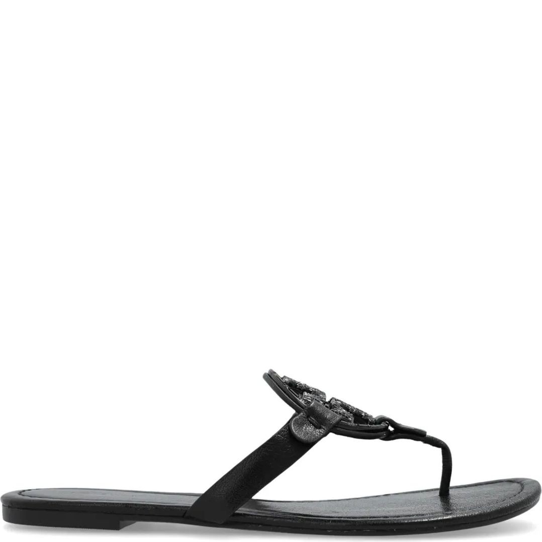 TORY BURCH Pliažo šlepetės per pirštą moterims, Juoda, Miller deco 1