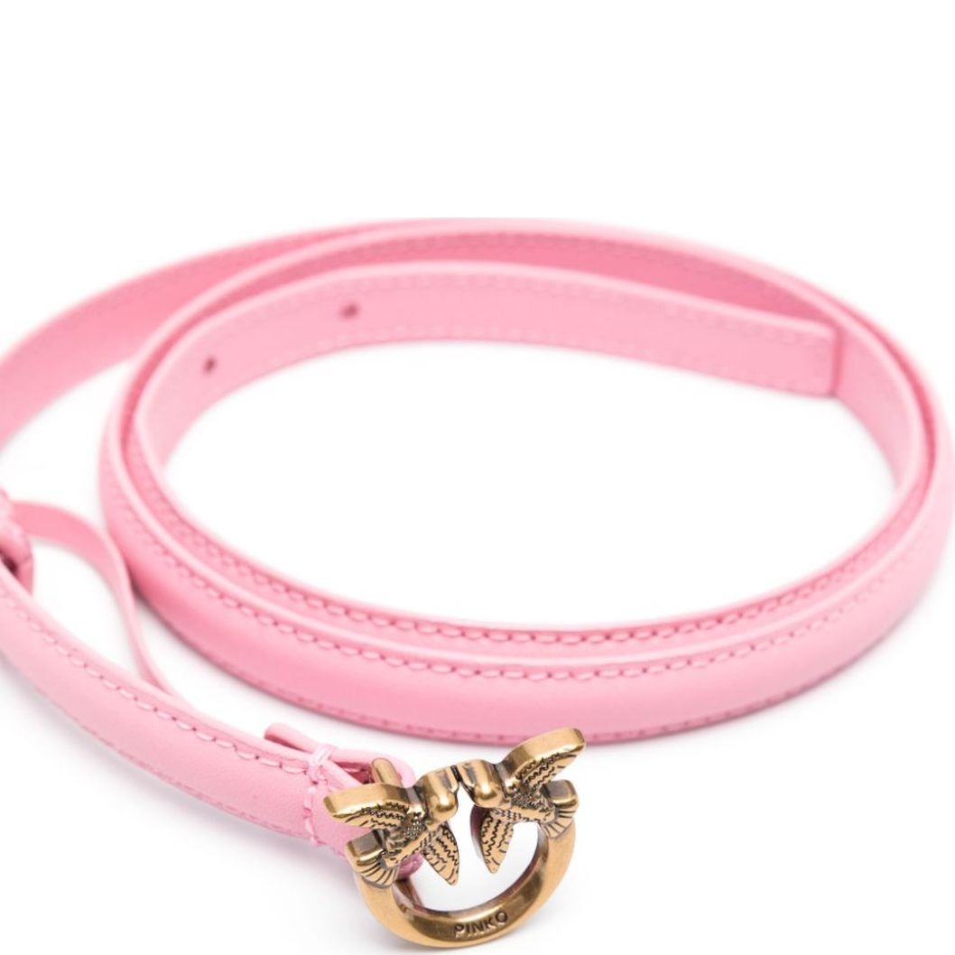 PINKO Diržas moterims, Rožinė, Love birds-buckle leather belt 2