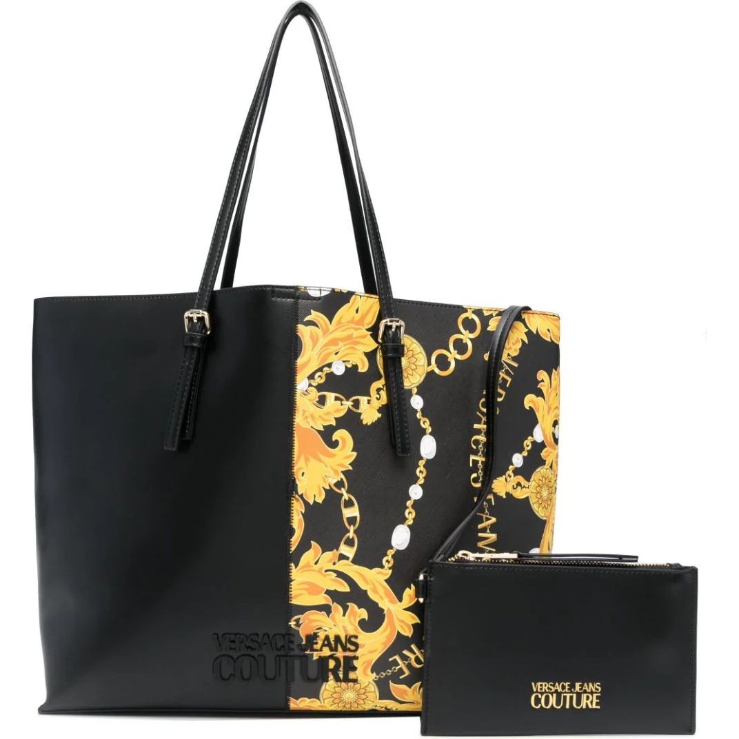 VERSACE JEANS CUTURE Pirkinių krepšys moterims, BLACK/GOLD, Rock cut  shopping bag 1