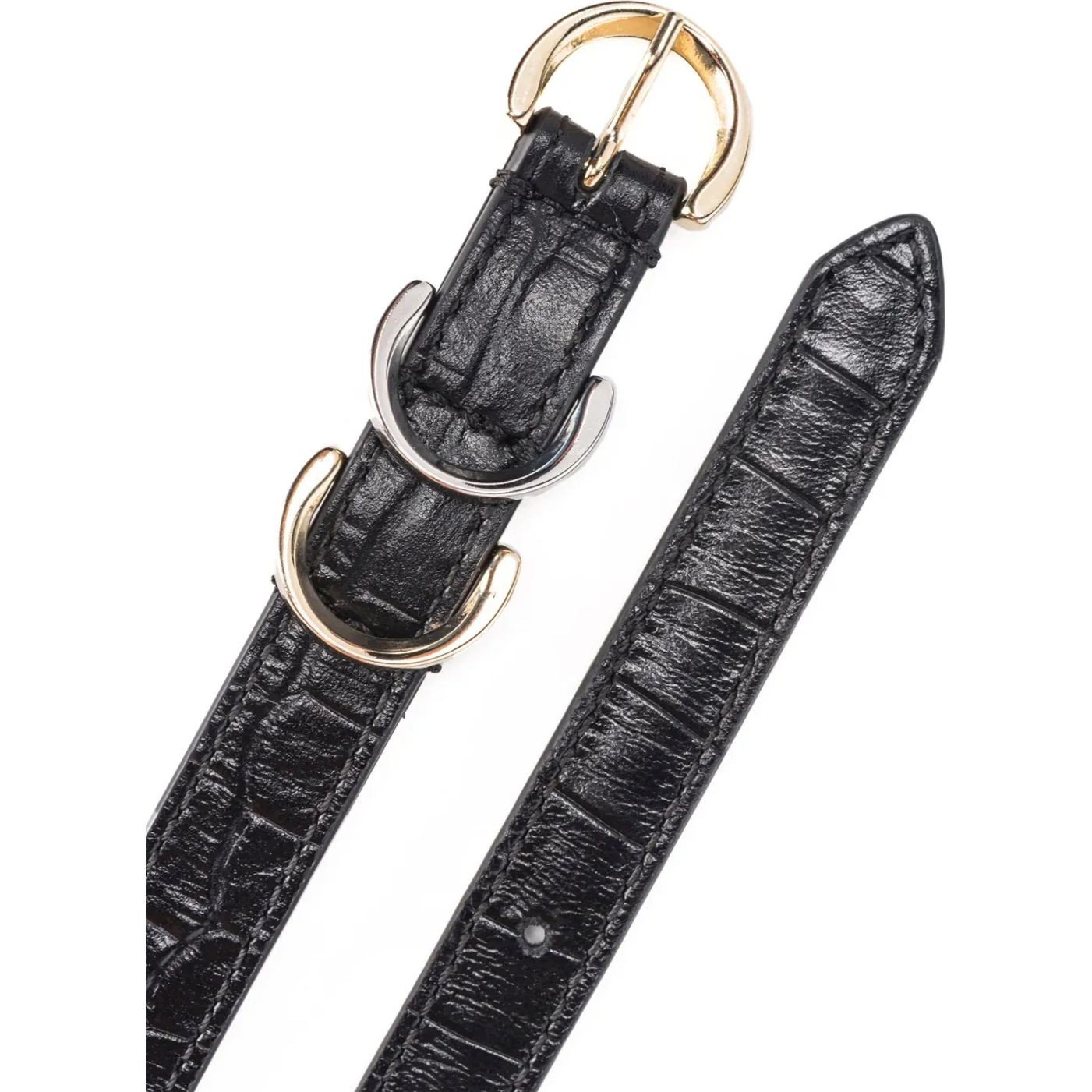 PINKO Diržas moterims, Juoda, Crocodile-effect leather belt 2