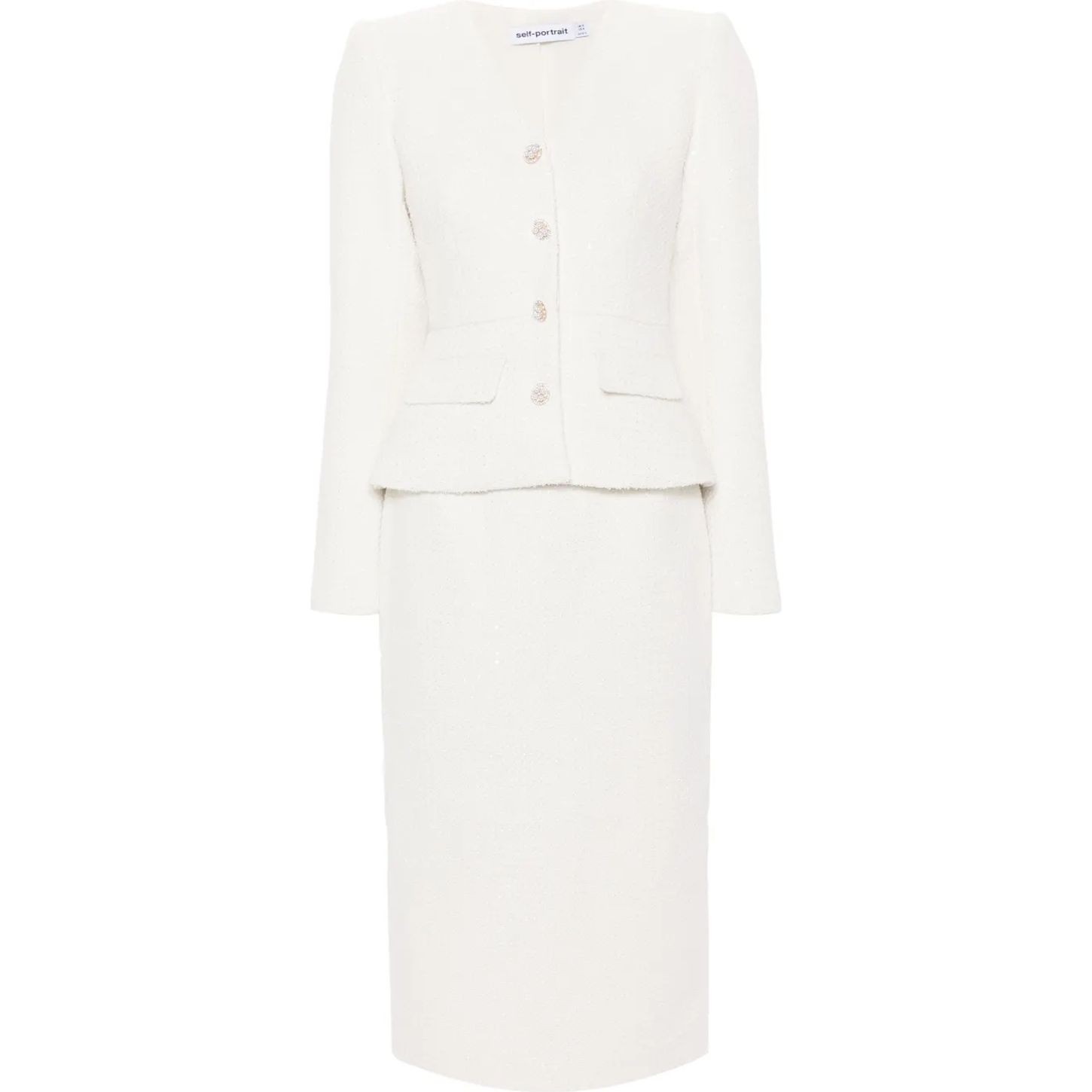 SELF PORTRAIT Midi suknelė moterims, Smėlio, Faux-pearl buttons maxi dress