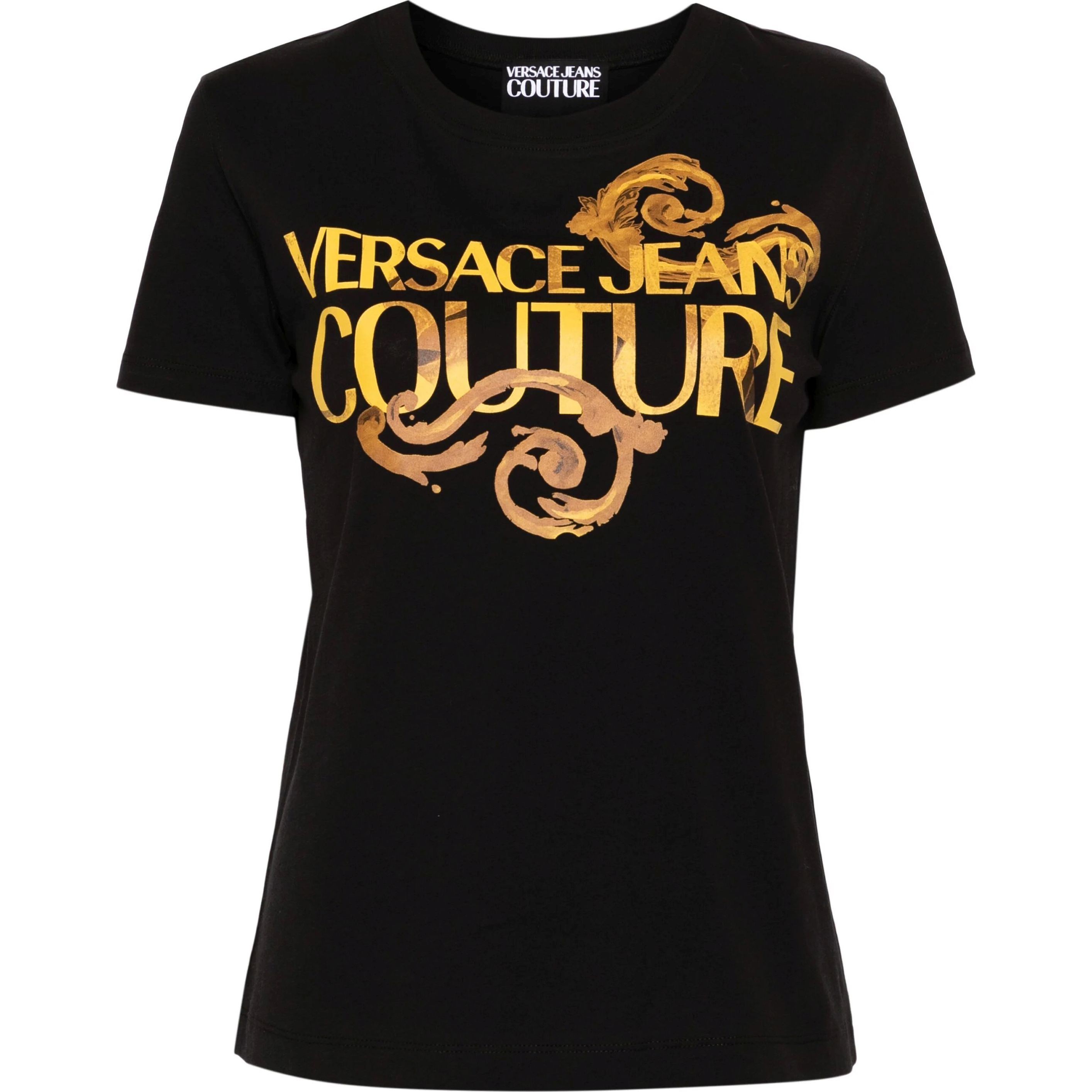VERSACE JEANS CUTURE Marškinėliai trump. rankovėmis moterims, Juoda, Logo-print cotton t-shirt
