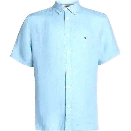 TOMMY HILFIGER Marškiniai trump. rankovėmis vyrams, Mėlyna, Pigment dyed linen shirt s/s 1