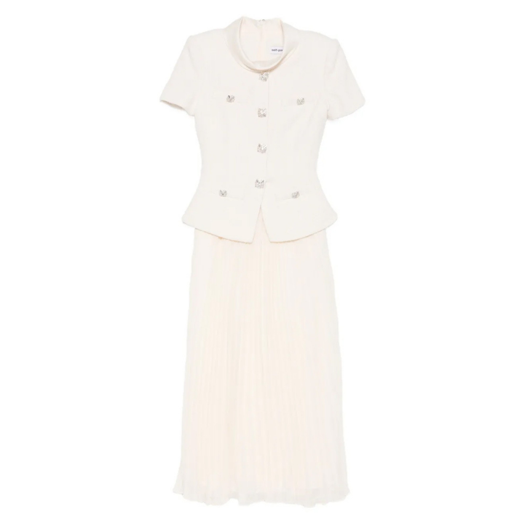 SELF PORTRAIT Midi suknelė moterims, Smėlio, Boucle collared midi dress 1