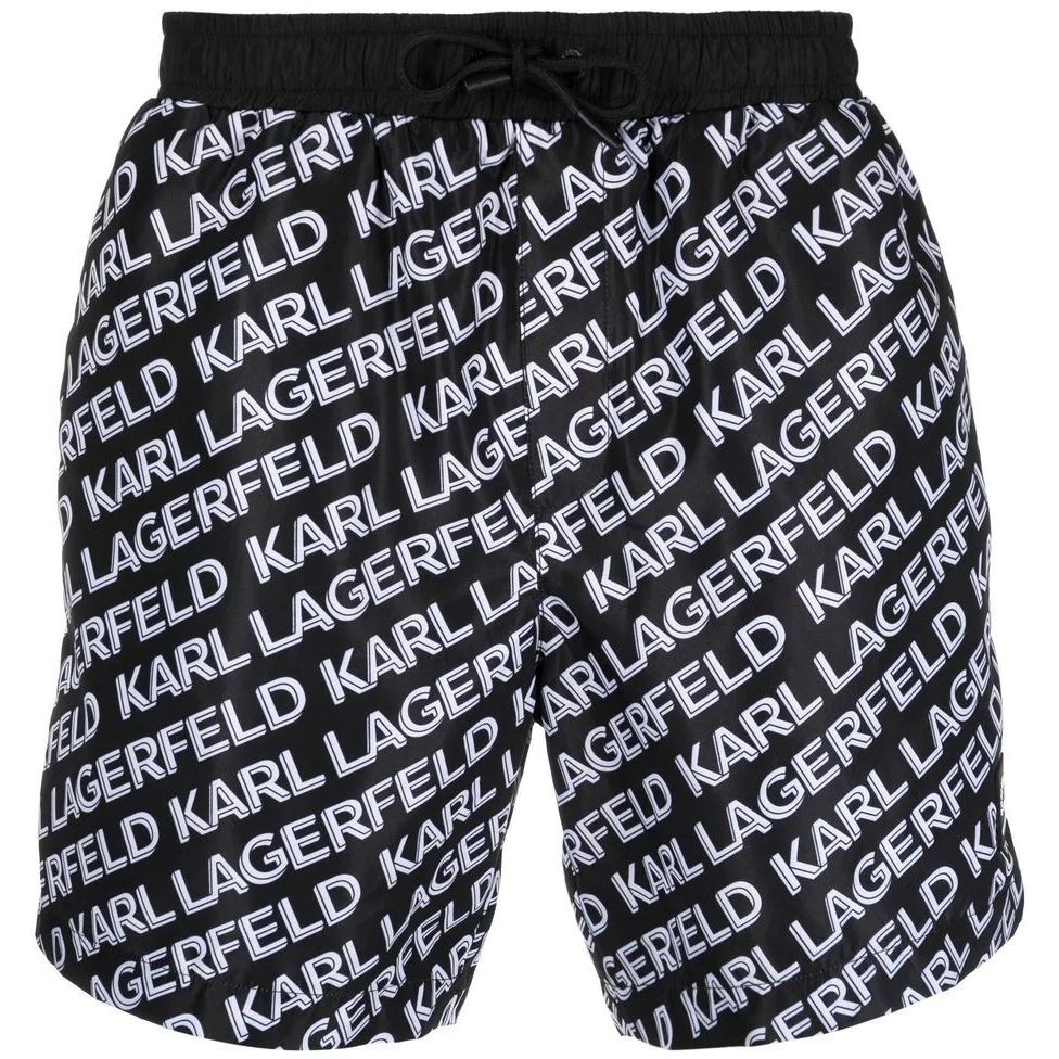 KARL LAGERFELD Apatinė kostiumėlio dalis vyrams, Juoda, Diagonal aop med boardshorts 1