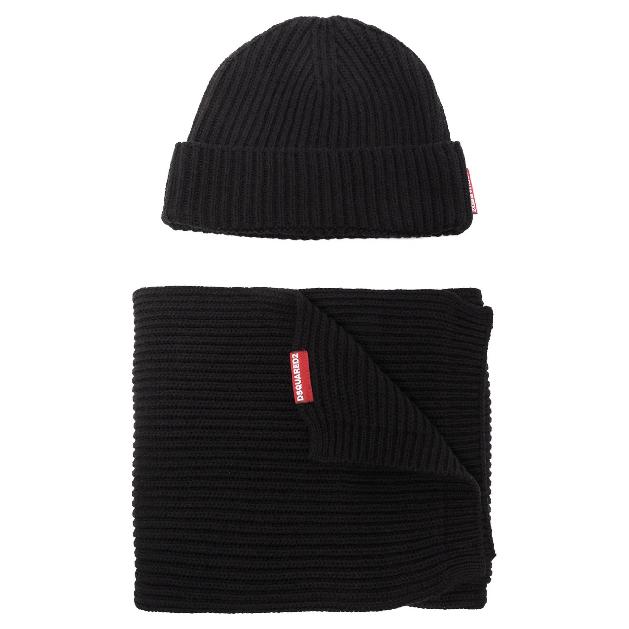 DSQUARED2 Skrybėlė vyrams, Juoda, Warmy knit set (hat and scarf)
