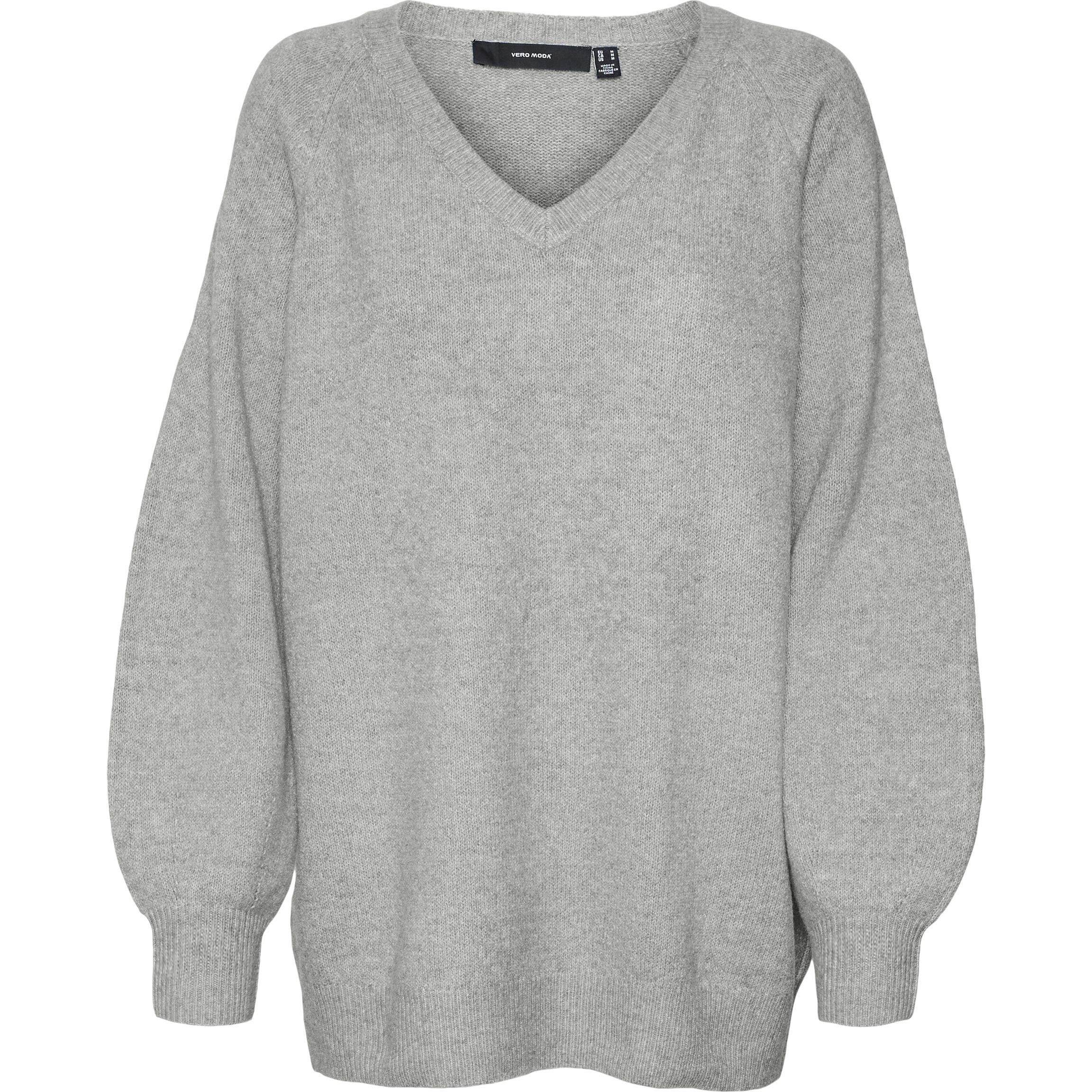 VERO MODA Megztinis moterims, Pilka, Leaf long v-neck pullover 1