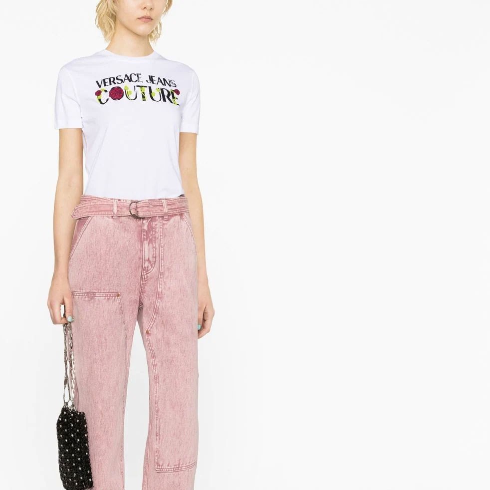 VERSACE JEANS CUTURE Marškinėliai trump. rankovėmis moterims, Balta, Logo roses pt t-shirt 2
