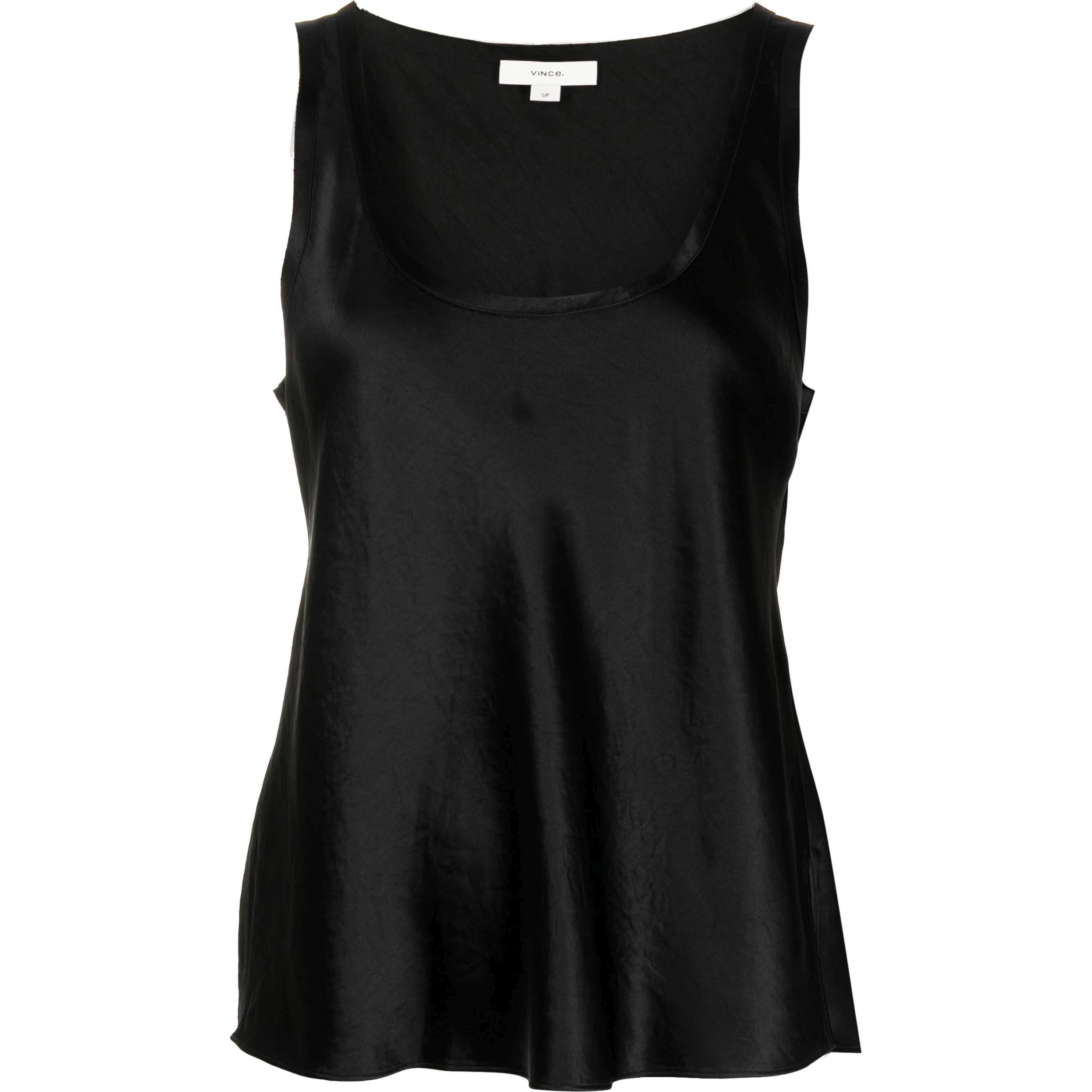 VINCE Marškiniai be rankovių moterims, Juoda, Raw edge tank