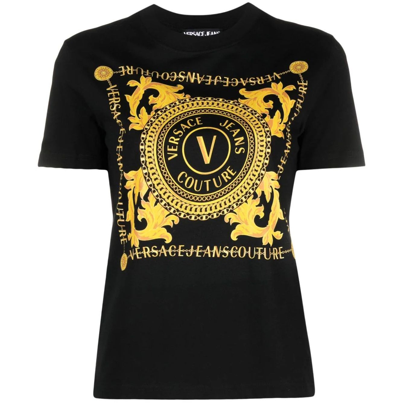 VERSACE JEANS CUTURE Marškinėliai trump. rankovėmis moterims, Juoda, Jersey stretch tee 1