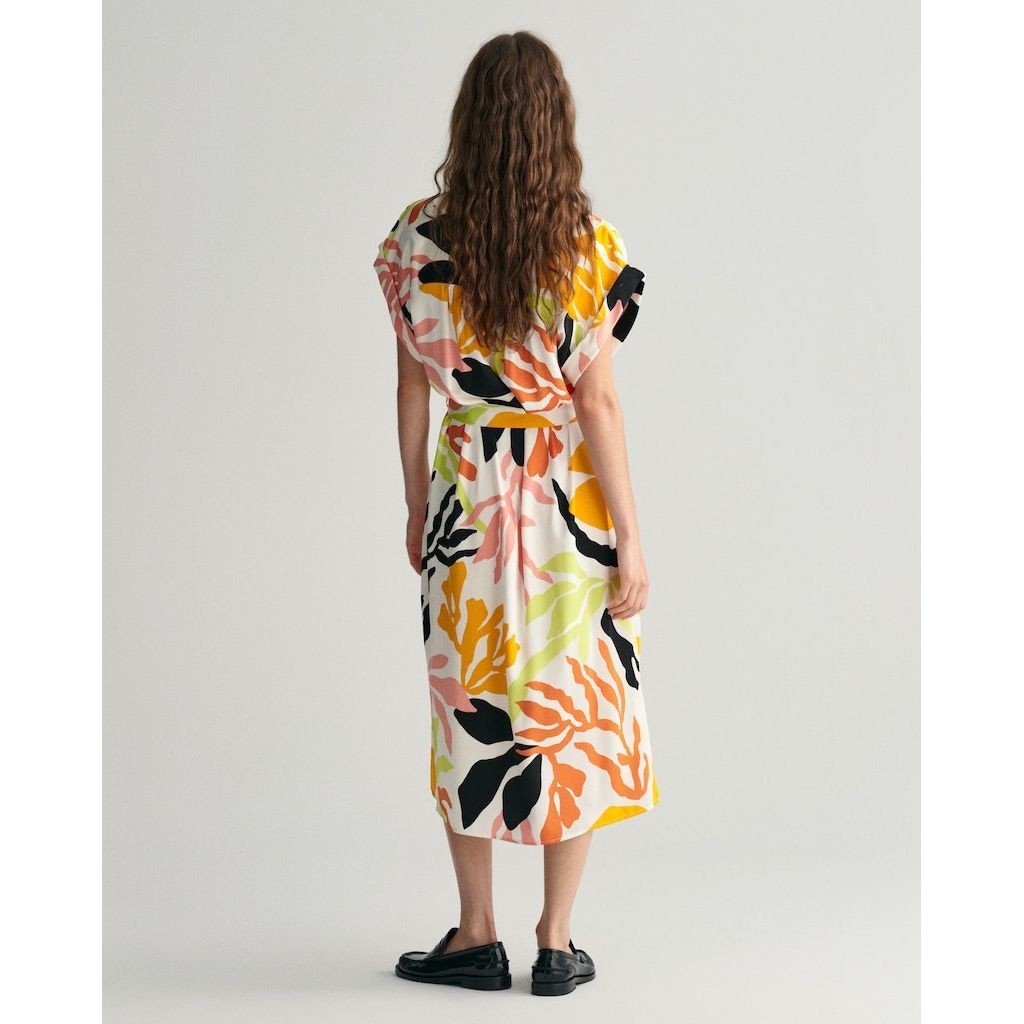 GANT Midi suknelė moterims, Geltona, REL PALM PRINT SS DRESS 3