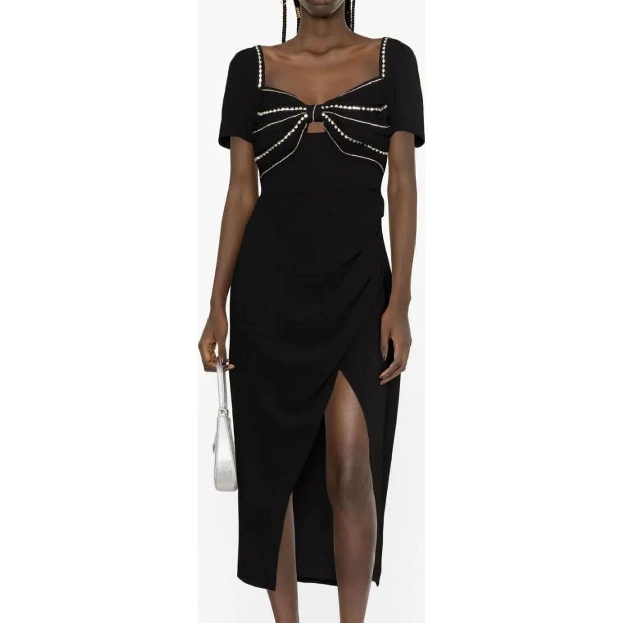 SELF PORTRAIT Midi suknelė moterims, Juoda, Black diamante bust midi dress 2