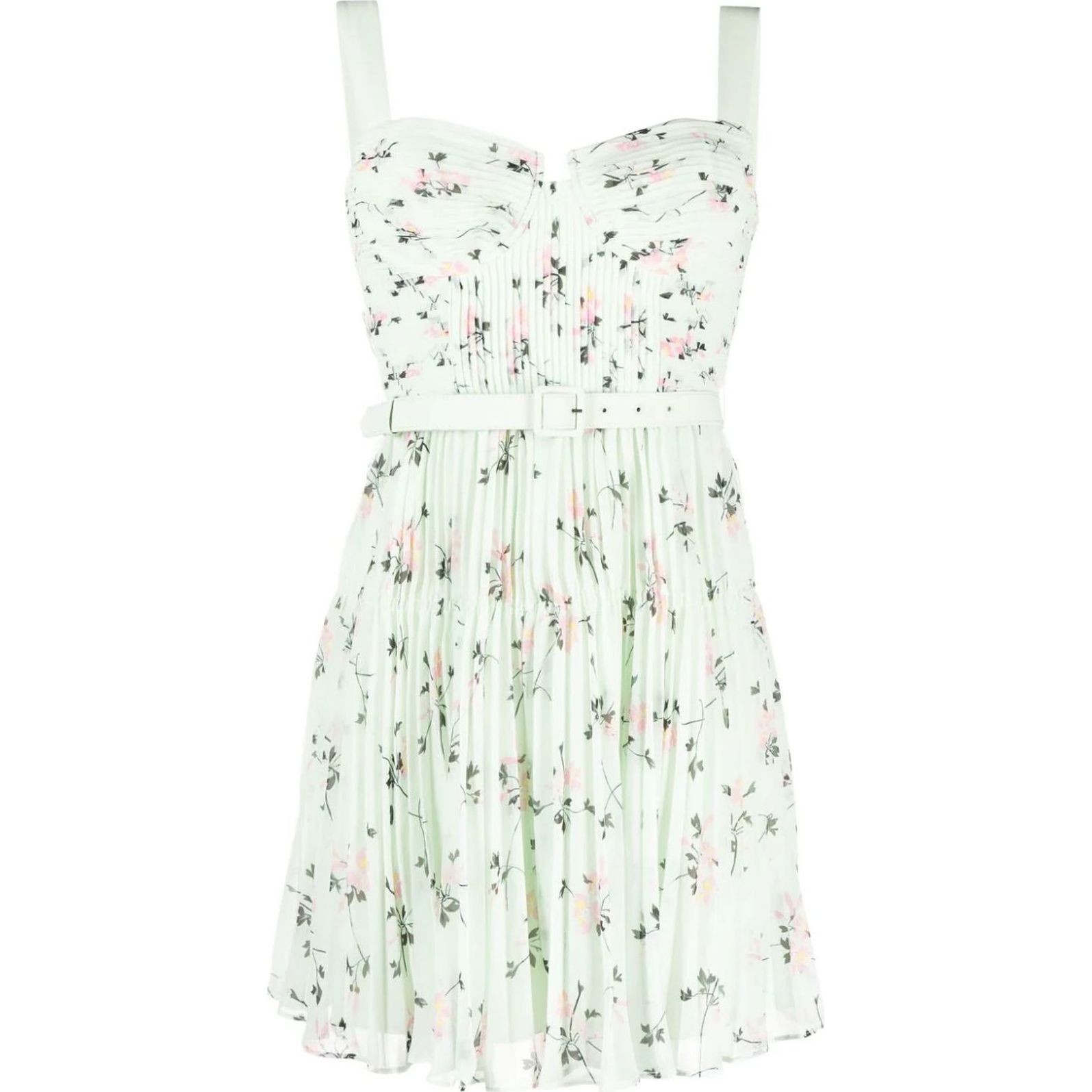 SELF PORTRAIT Mini suknelė moterims, Žalia, Green floral print mini dress 1