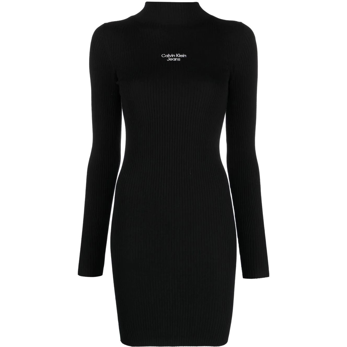 CALVIN KLEIN JEANS Megzta suknelė moterims, Juoda, Stacked logo sweater dress 1
