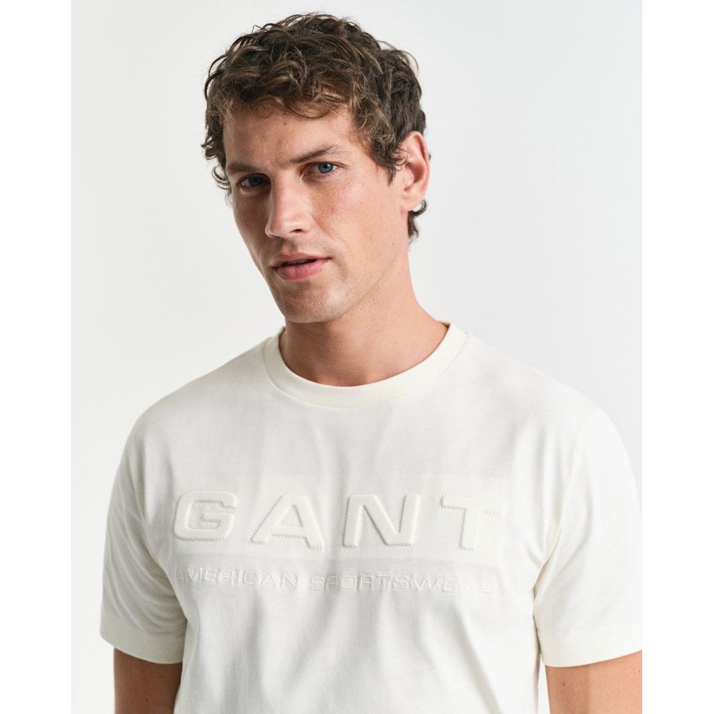 GANT Marškinėliai trump. rankovėmis vyrams, Smėlio, Embrossed SS t-shirt 4