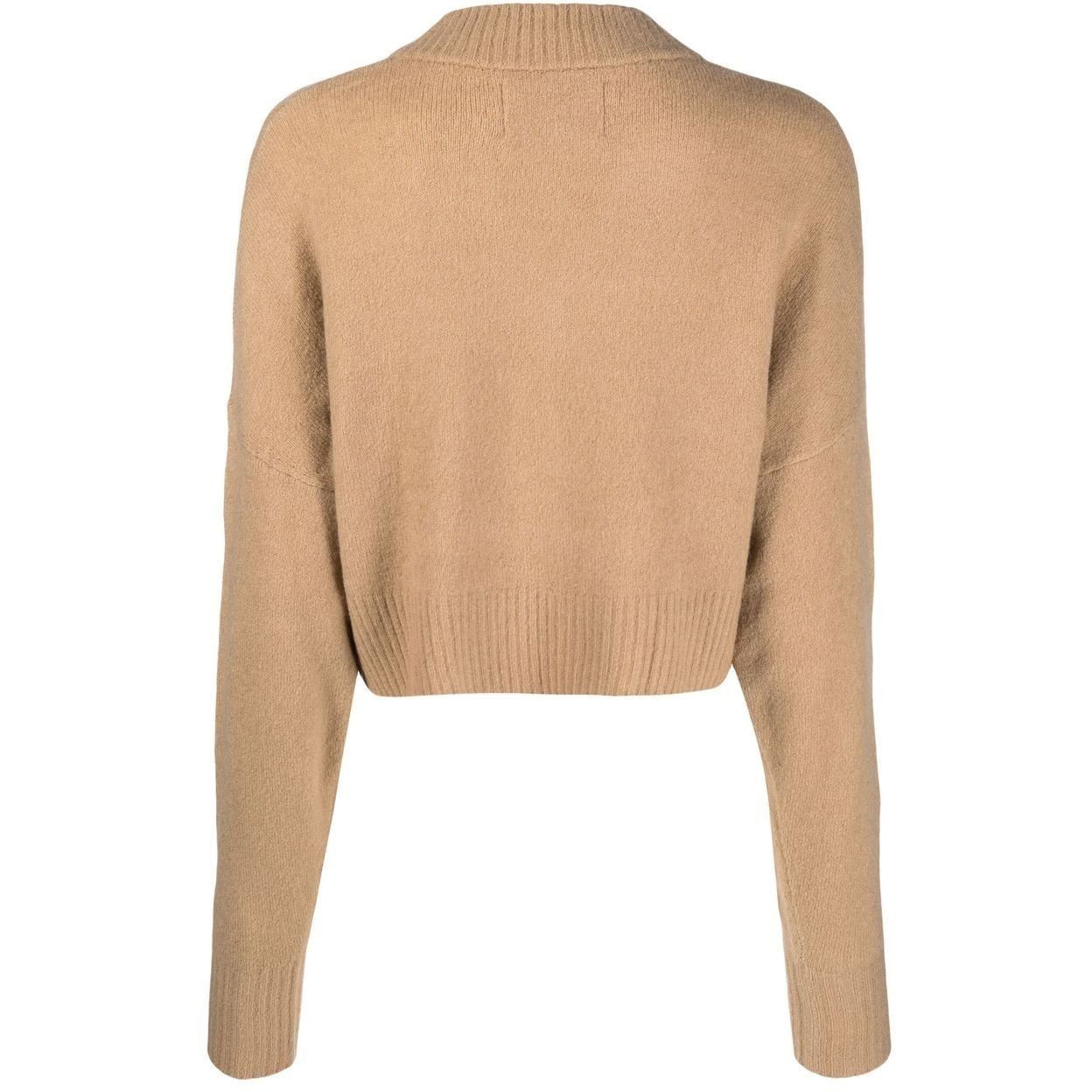 CALVIN KLEIN JEANS Megztinis moterims, Smėlio, Cropped v-neck sweater 2