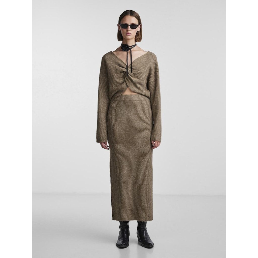 PIECES Maxi sijonas moterims, Ruda, PCJUNA HW ANKLE KNIT 7