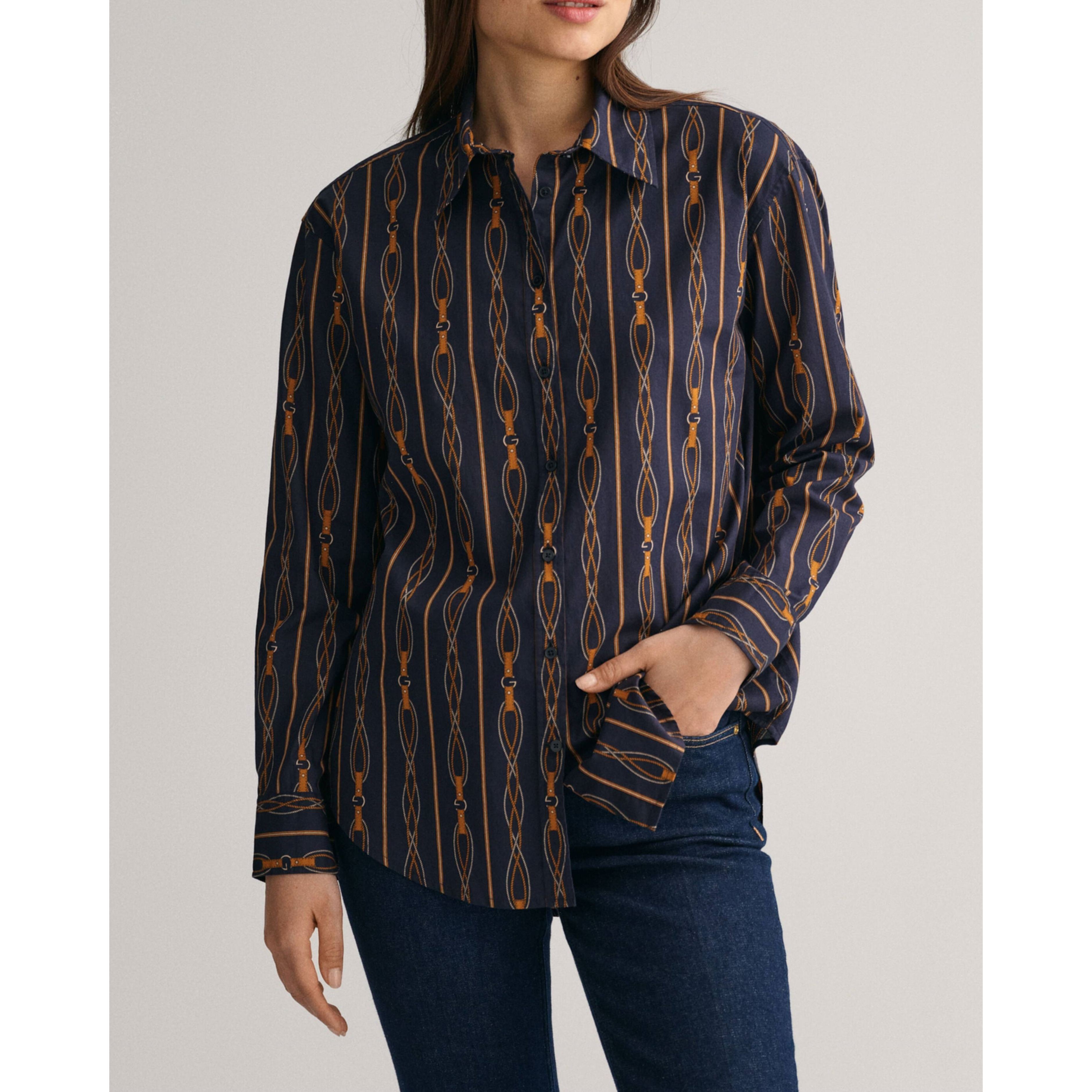 GANT Marškiniai moterims, Mėlyna, REL ROPE STRIPE COT 2