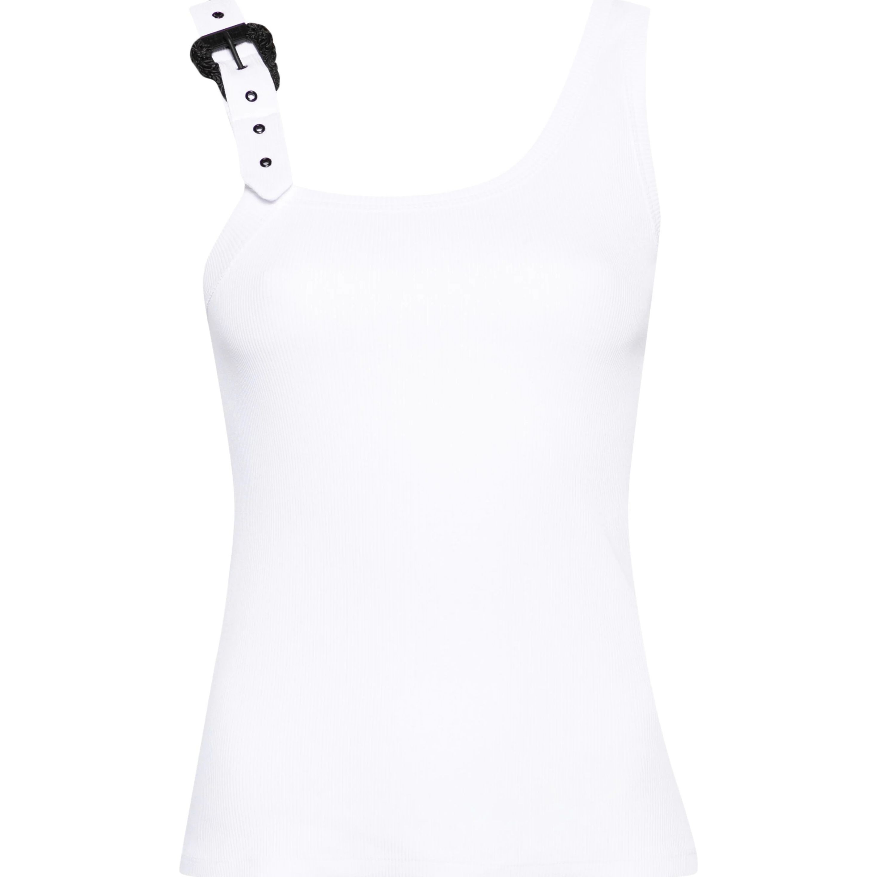 VERSACE JEANS CUTURE Marškiniai be rankovių , Balta, Baroque-buckle ribbed tank top 1