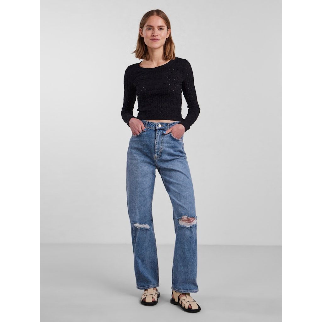 PIECES Palaidinės moterims, Juoda, PCFUBS LS SHORT TOP D 5