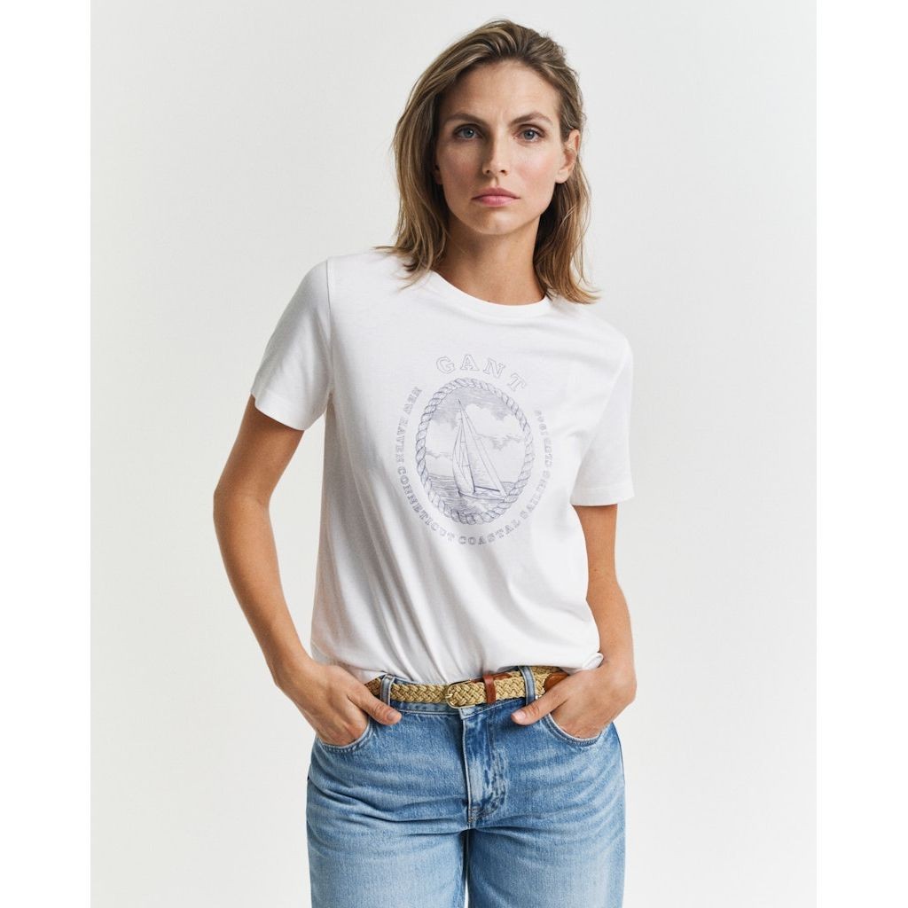 GANT Marškinėliai trump. rankovėmis moterims, Balta, Reg graphic ss t-shirt 2