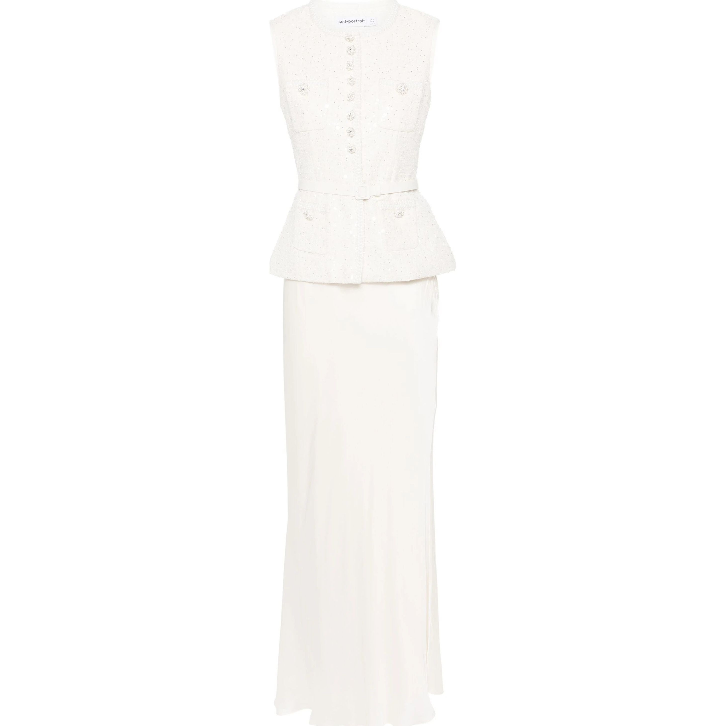 SELF PORTRAIT Maxi suknelė moterims, Kūno, Cream sequin boucle maxi dress