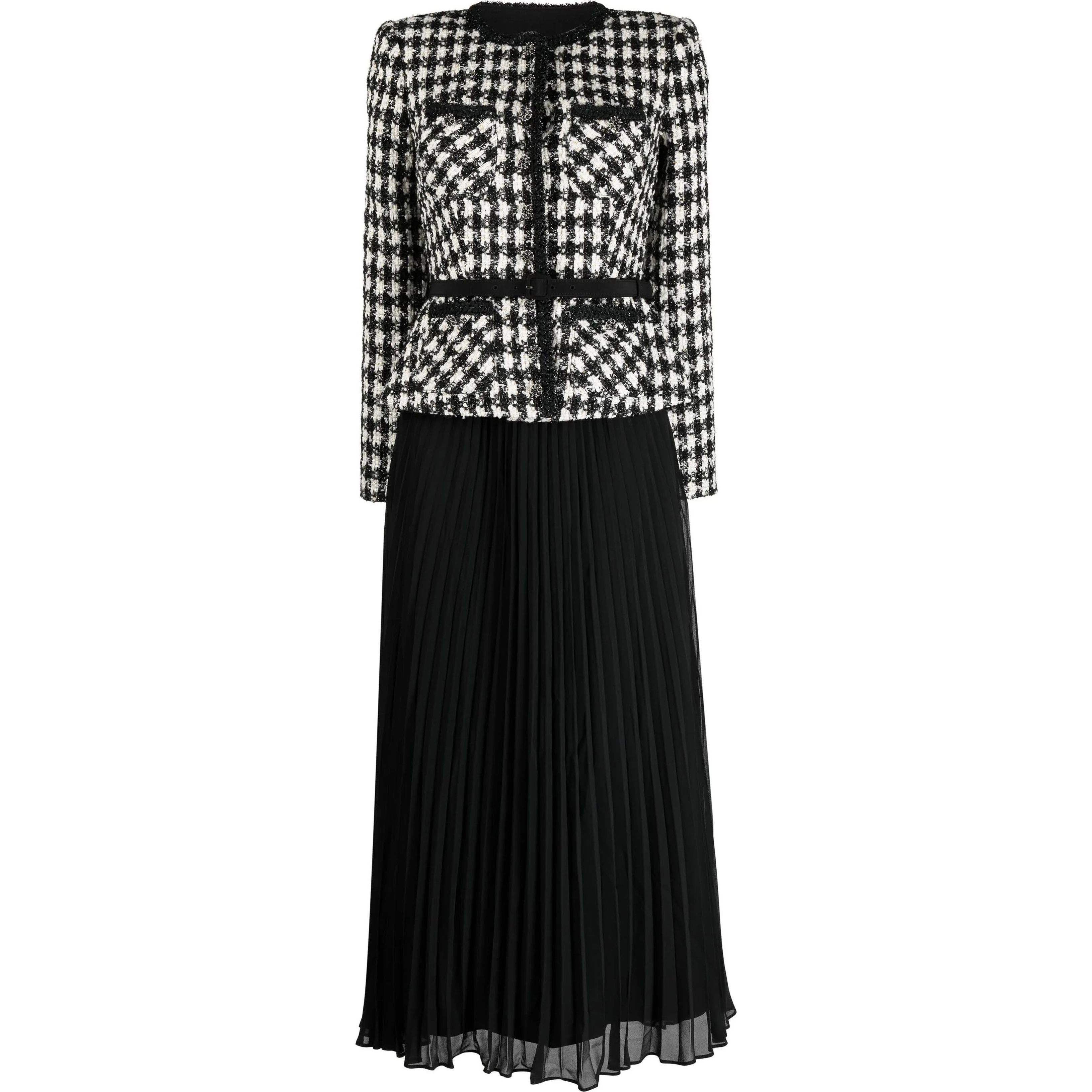 SELF PORTRAIT Midi suknelė moterims, Juoda, Check boucle chiffon midi dres 1