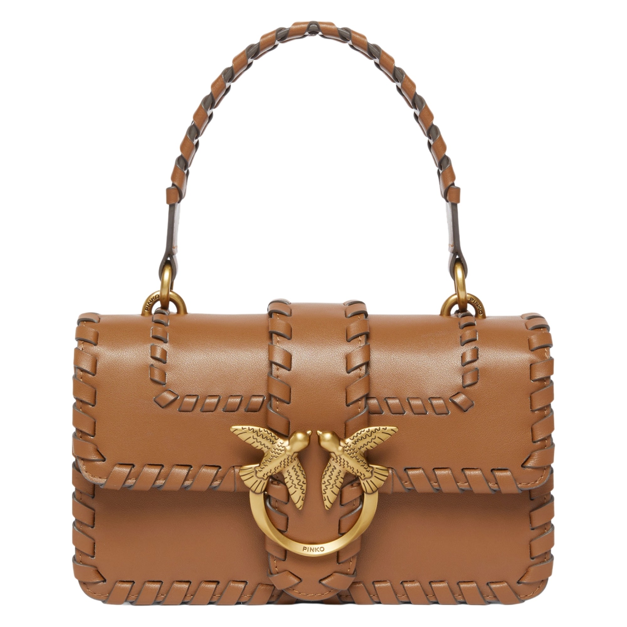 PINKO Rankinė per petį moterims, Ruda, Love one mini cl vitello seta 1