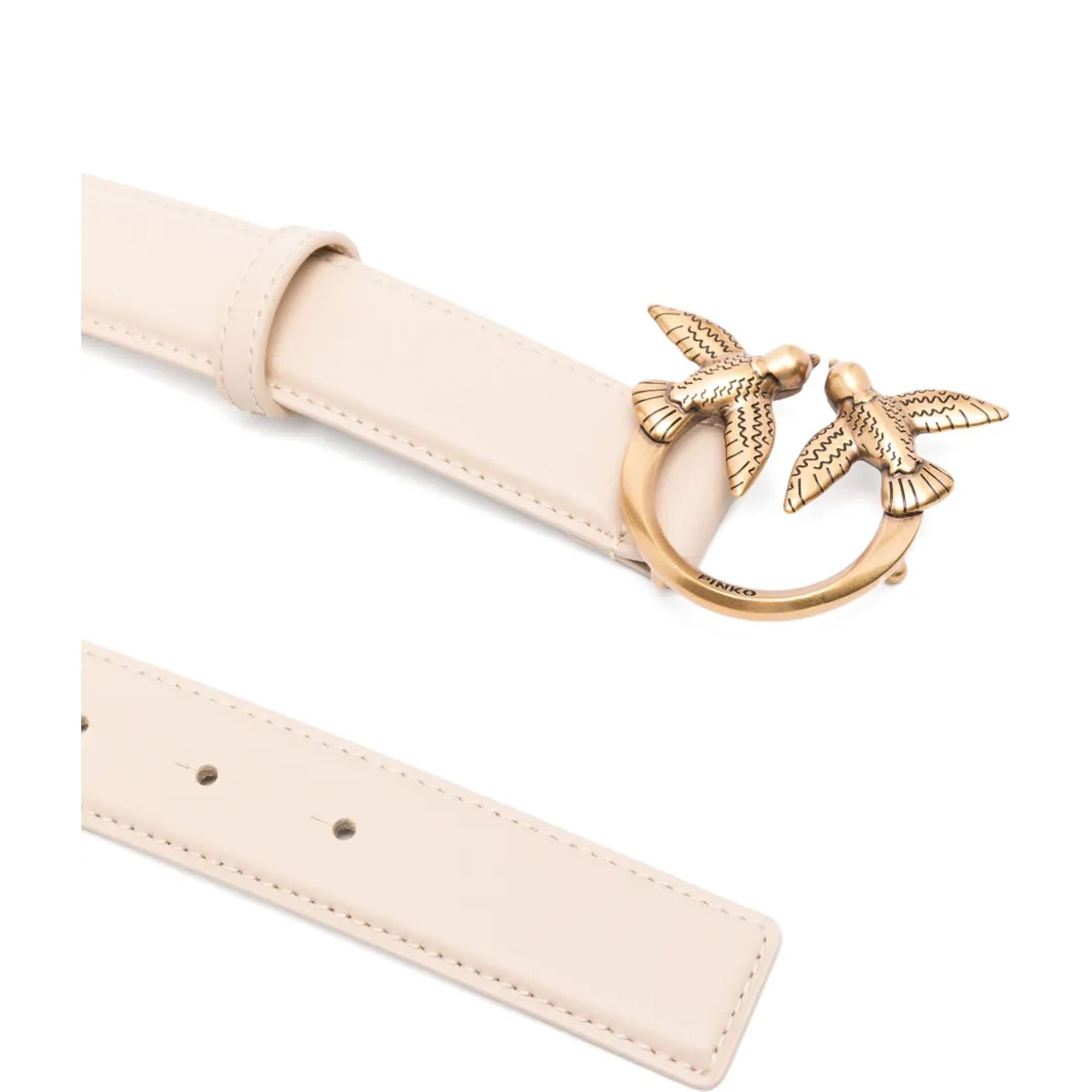 PINKO Diržas moterims, Smėlio, Love bird leather belt 2