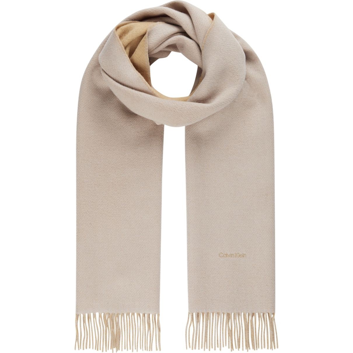 CALVIN KLEIN Šalikas moterims, Smėlio, Fringes two tones scarf 40x200 2