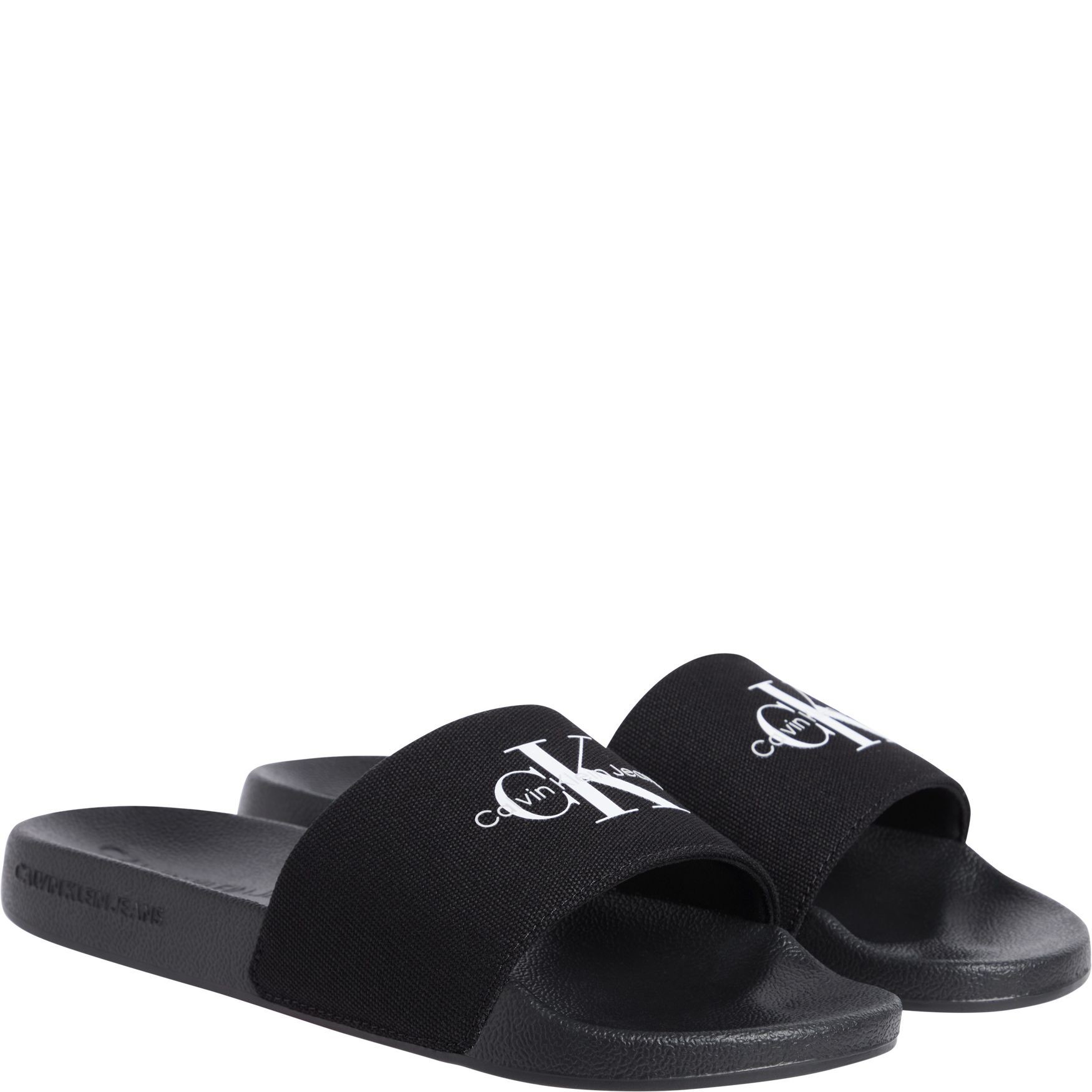 CALVIN KLEIN JEANS Guminės šlepetės moterims, Juoda, Slide monogram 1