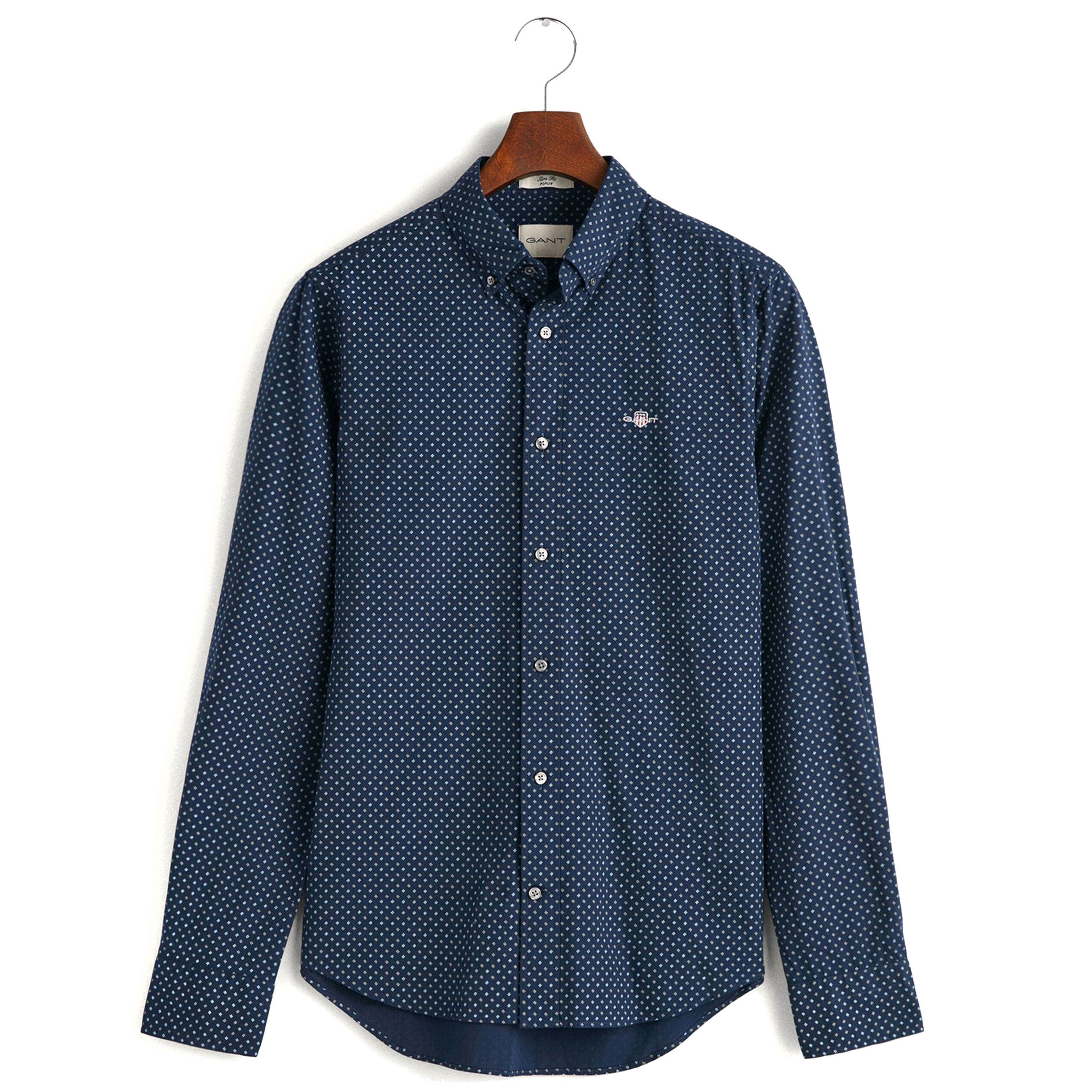 GANT Marškiniai vyrams, Mėlyna, SLIM MICRO PRINT SHIRT