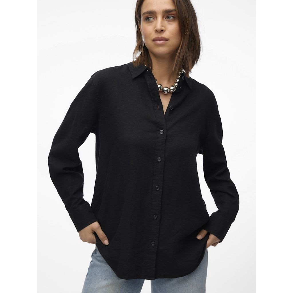 VERO MODA Marškiniai ilgomis rankovėmis moterims, Juoda, Linn shirt 4