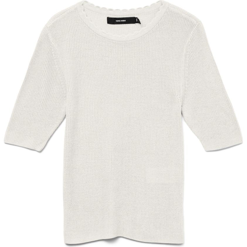 VERO MODA Megzta palaidinė moterims, Balta, Newlexsun scallop o-neck