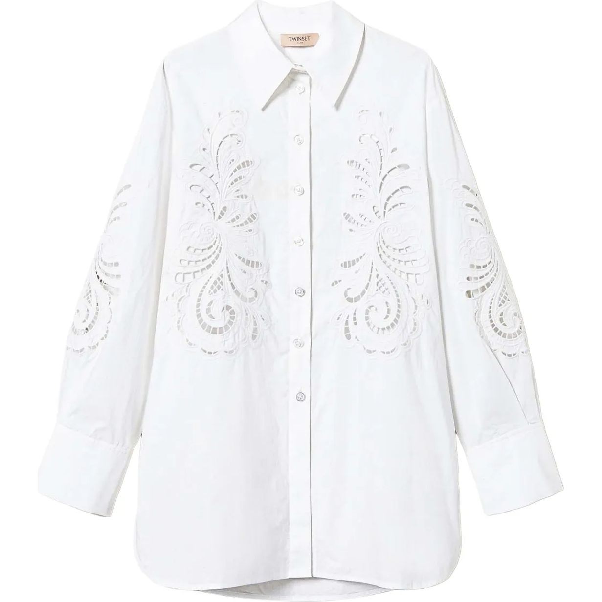 TWINSET Marškiniai ilgomis rankovėmis moterims, Balta, Embroidered poplin shirt