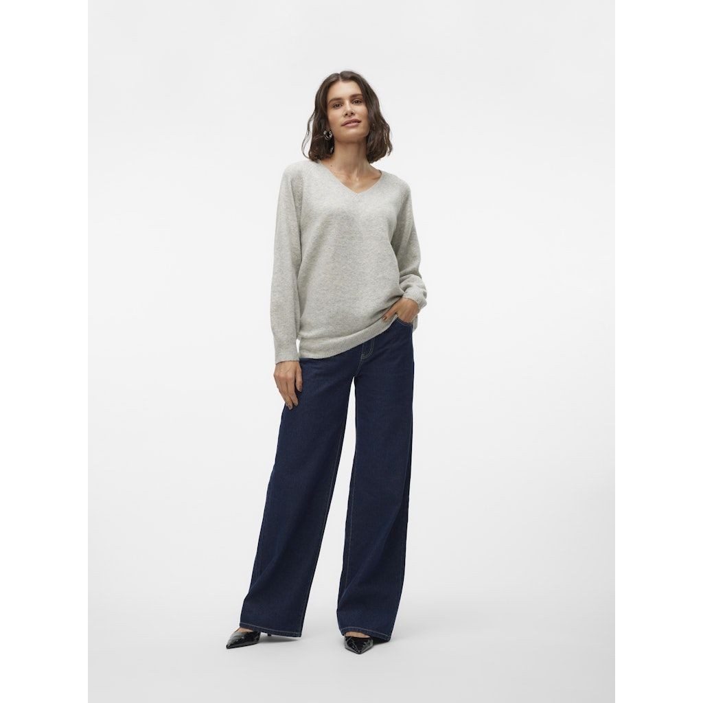 VERO MODA Megztinis moterims, Pilka, Leaf long v-neck pullover 6