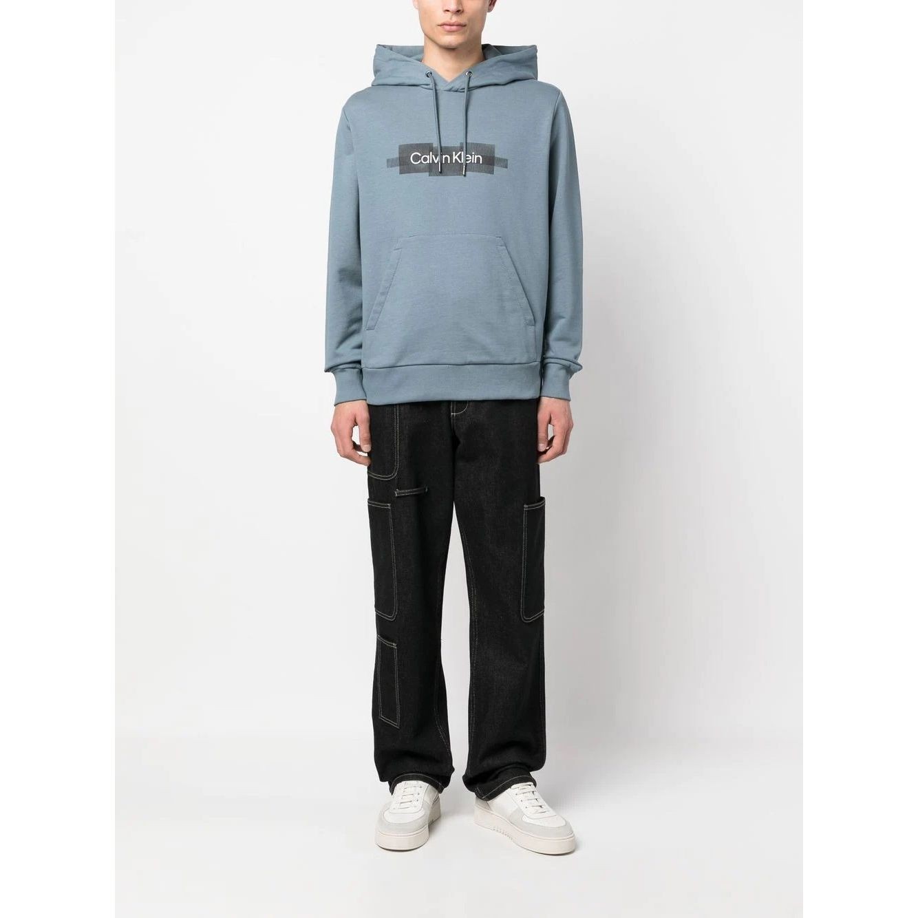 CALVIN KLEIN Džemperis vyrams, Pilka, Box striped logo hoodie 2