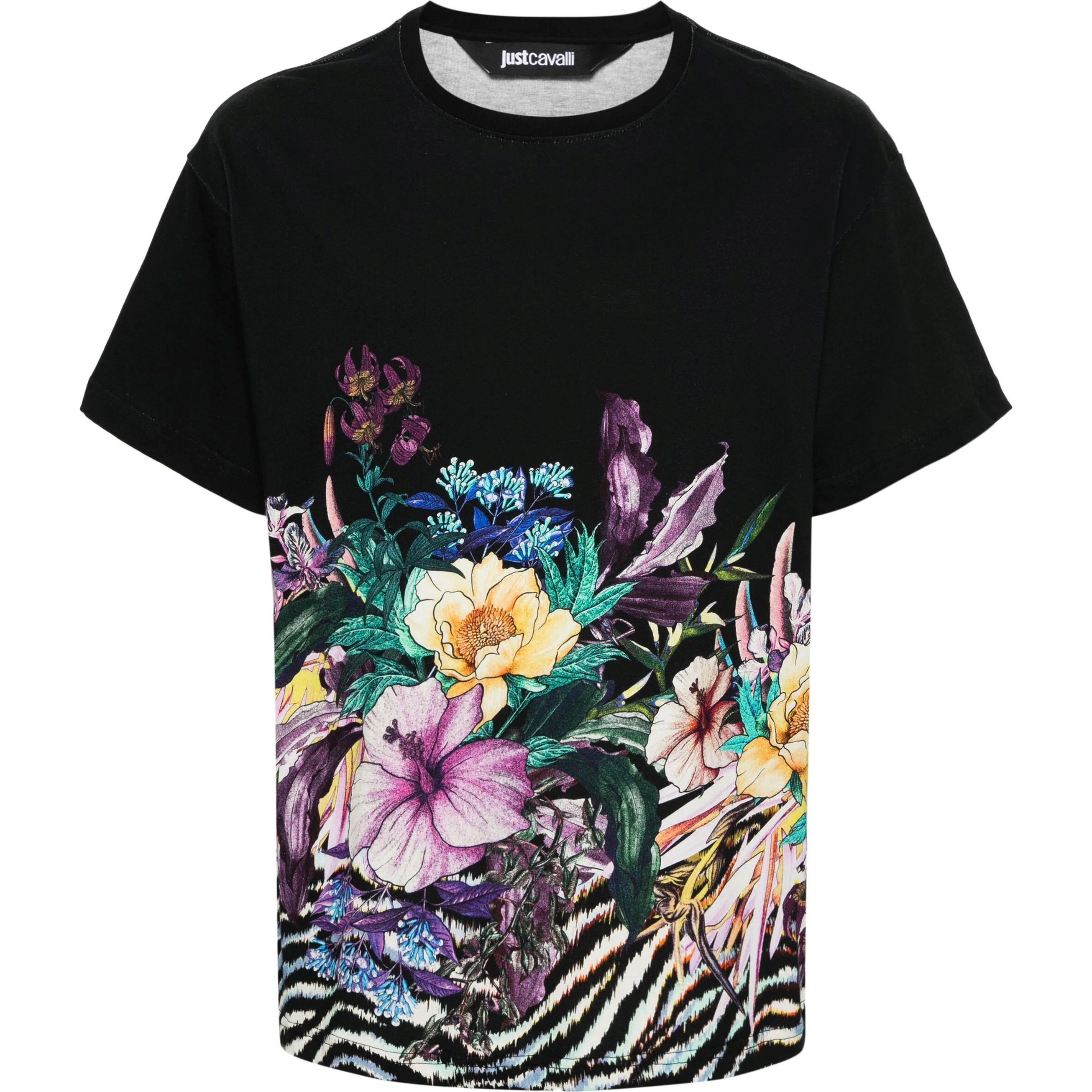 JUST CAVALI Marškinėliai trump. rankovėmis vyrams, Juoda, Floral-print t-shirt