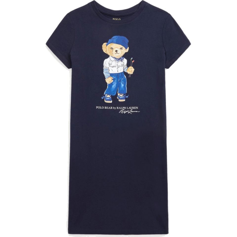 RALPH LAUREN KIDS Midi suknelė mergaitėms, Mėlyna, Polo bear jersey dress (7-16)
