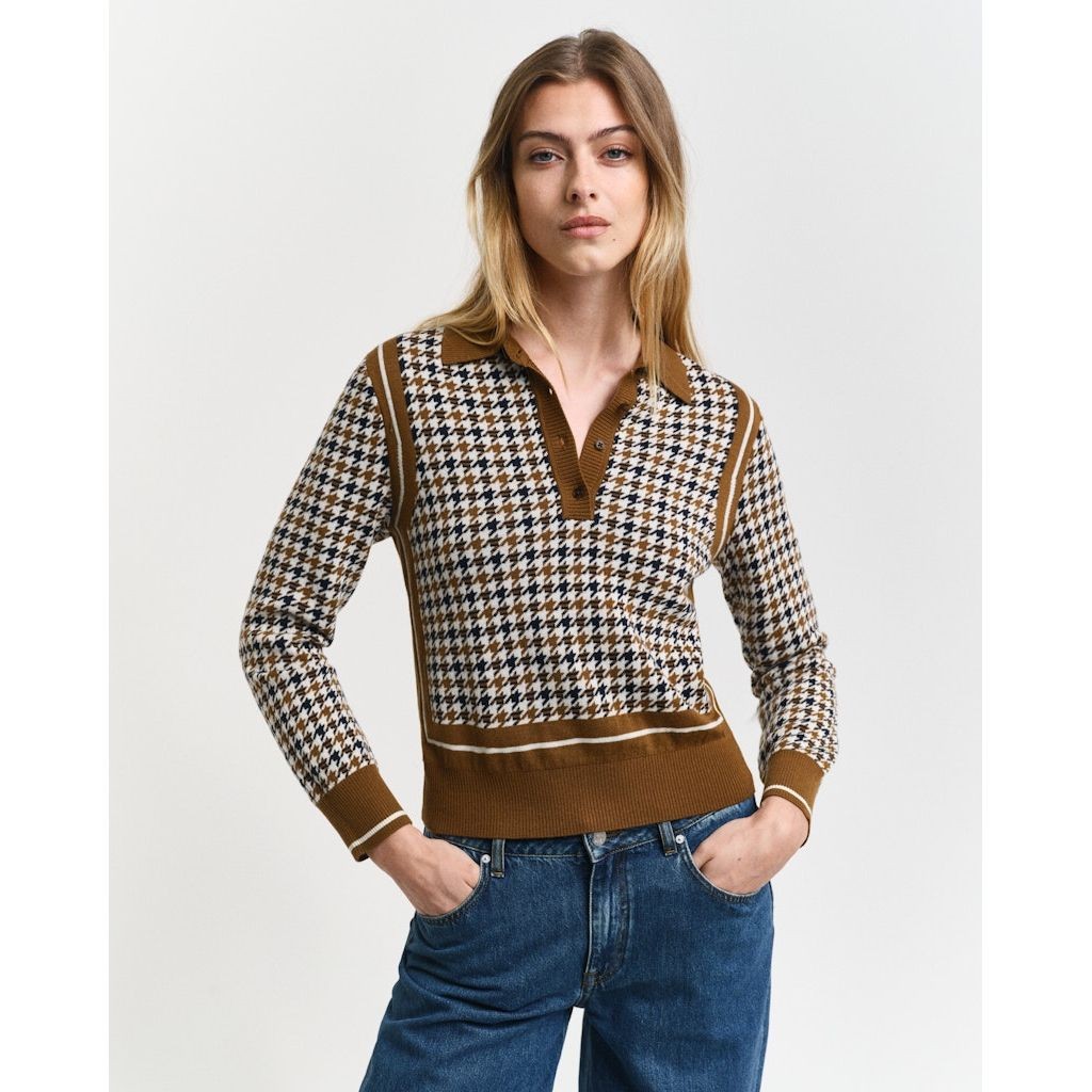GANT Megztinis moterims, Ruda, Houndstooth jacquard polo 2