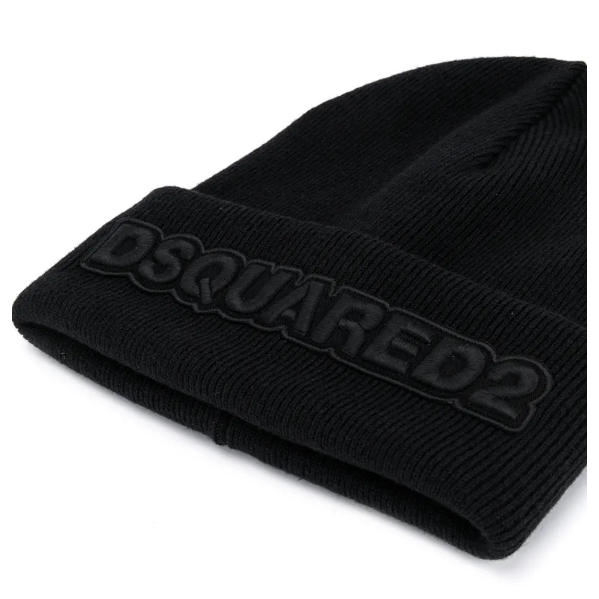 DSQUARED2 Skrybėlė vyrams, Juoda, Dsquared2 logo knit beanie 2