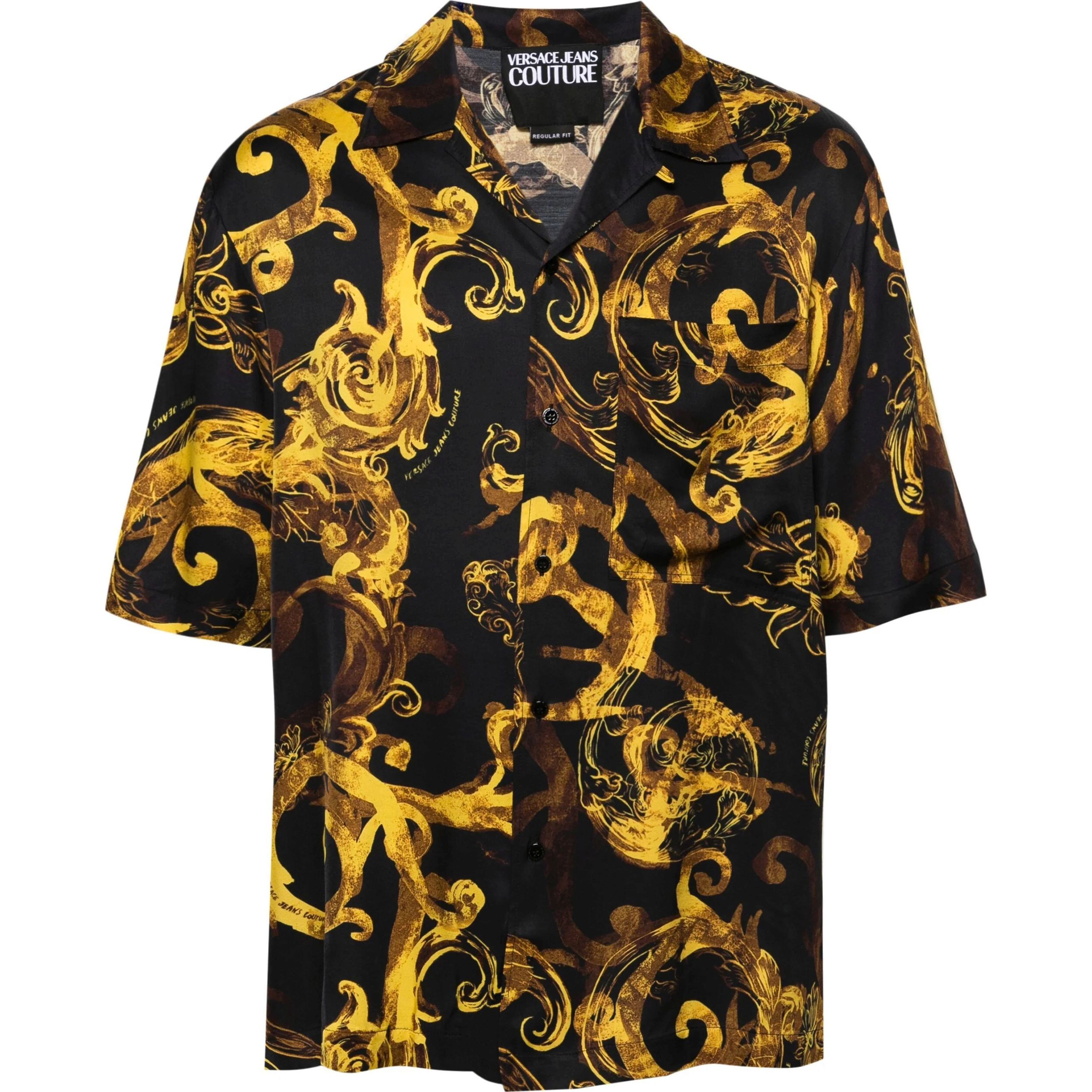 VERSACE JEANS CUTURE Marškiniai trump. rankovėmis vyrams, Juoda, Watercolor couture-print shirt