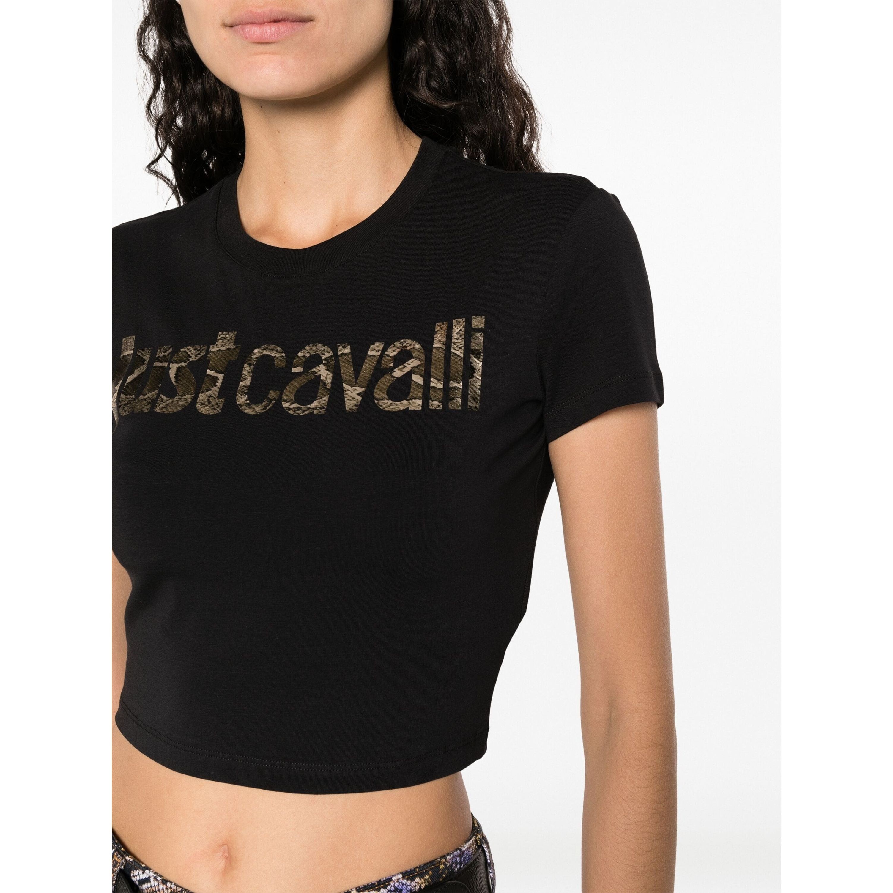 JUST CAVALLI Trumpinti marškinėliai moterims, Juoda, Logo t-shirt 4