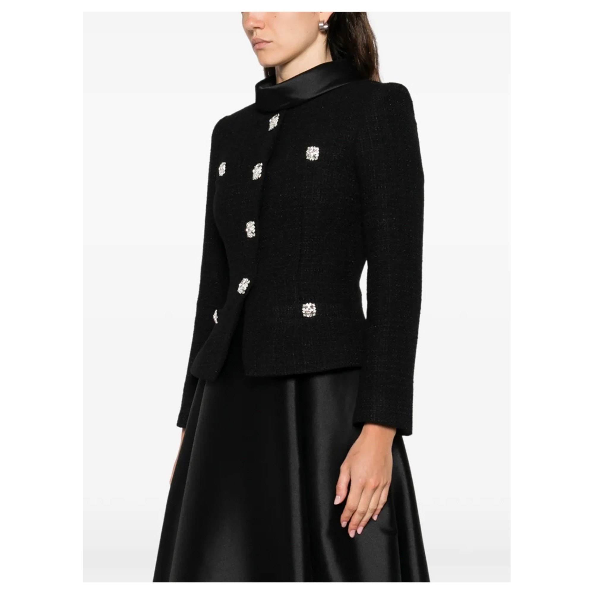 SELF PORTRAIT Midi suknelė moterims, Juoda, Boucle taffeta midi dress 2