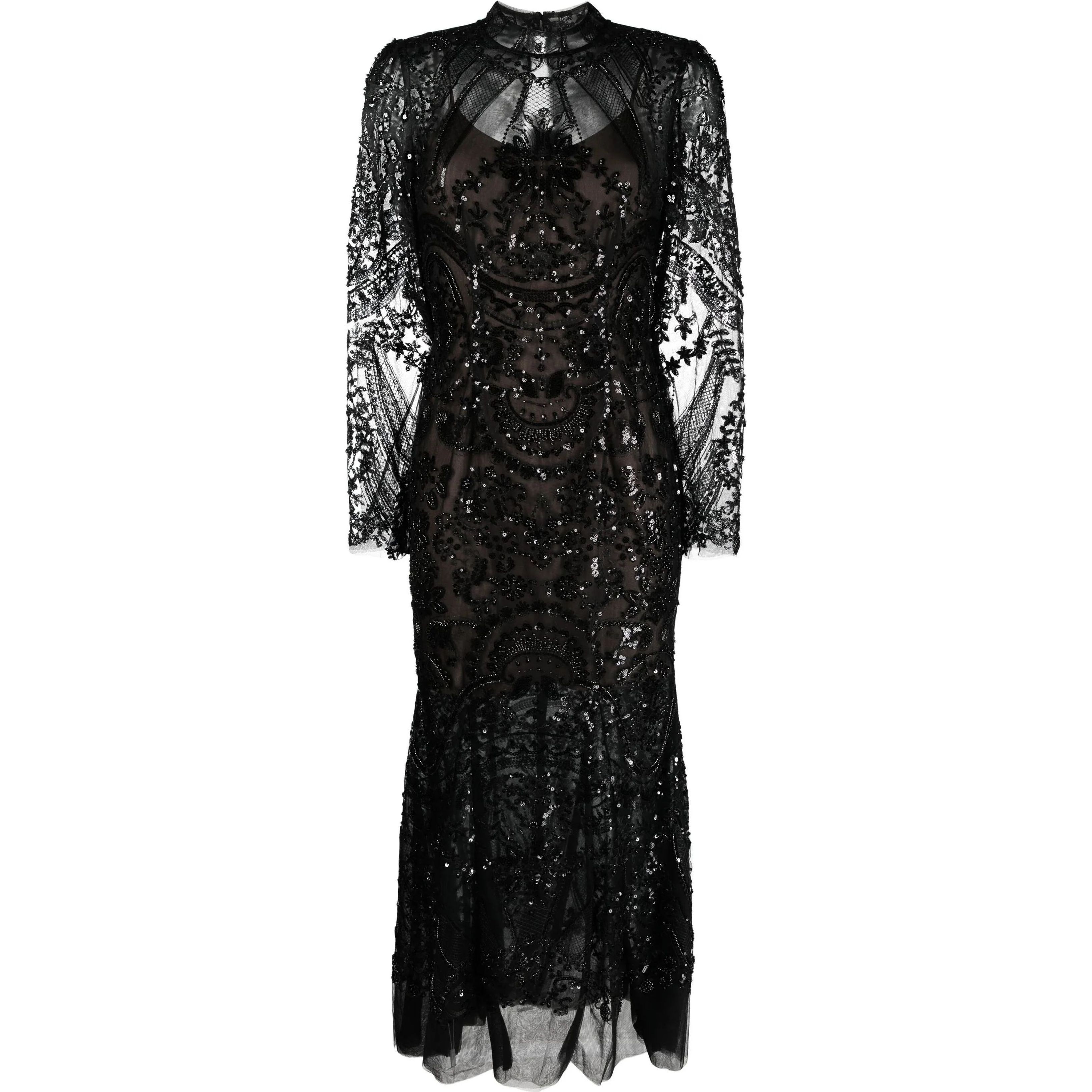 SELF PORTRAIT Midi suknelė moterims, Juoda, Paisley sequin midi dress 1